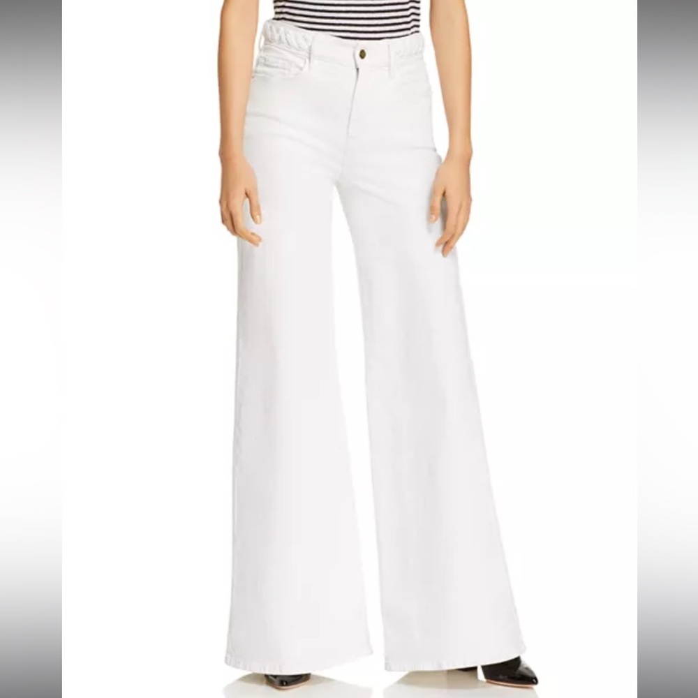 Frame Le Palazzo Braided-Waist Wide-Leg Jeans in Blanc